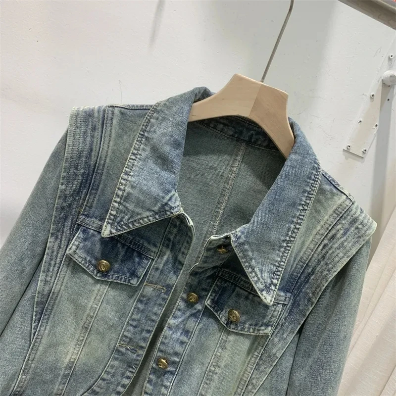 Korean Female Xiaoxiangfeng Denim Tops Coat Spring Lady Fashion Jeans Outerwear 2024 Retro Style Women Solid Color Cowboy Jacket