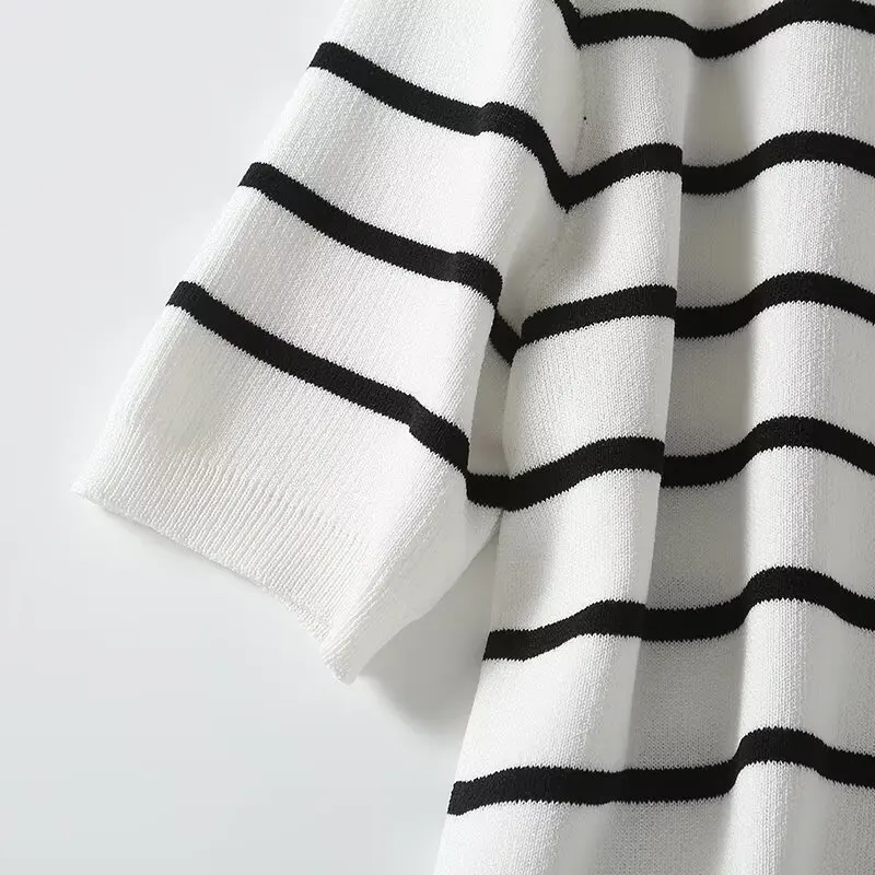 

Женский осенний модный полосатый кардиган с короткими рукавами и пуговицами