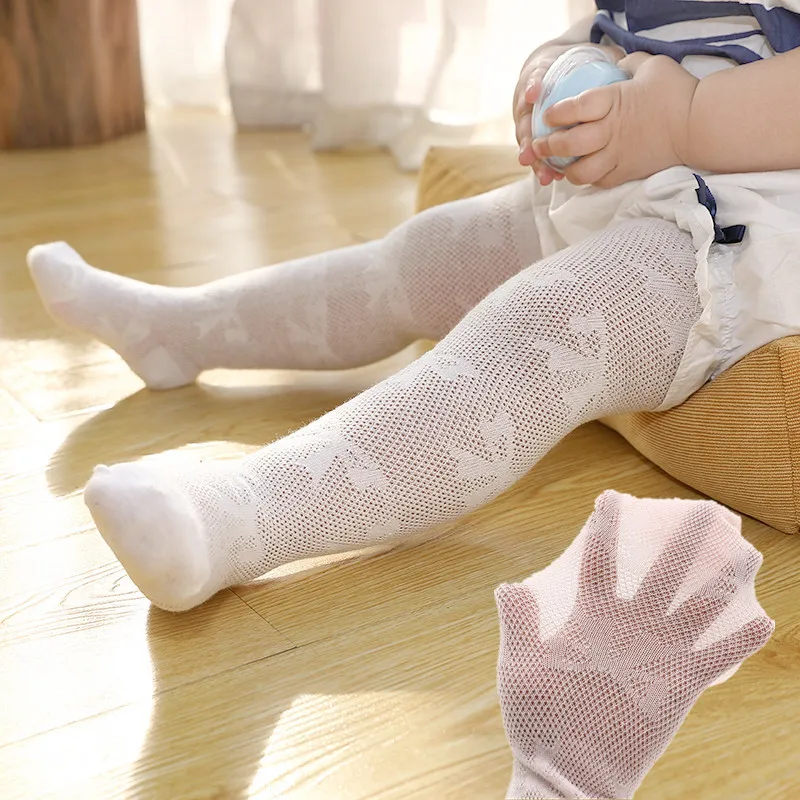 3Pcs Baby Tights with Bowknot Pattern Spring Summer Comfortable Infant's Leggings Cotton Hollowed Out Pantyhose for 0-2Years Old