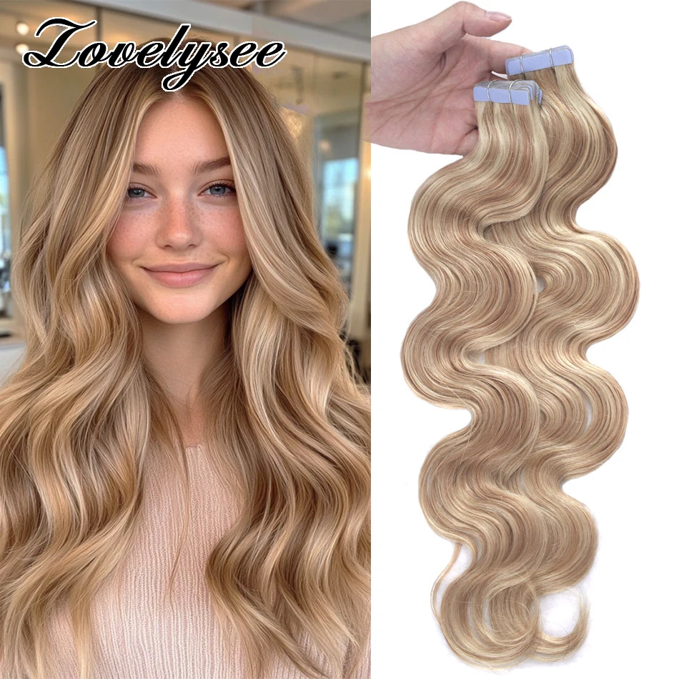 Nastro nelle estensioni dei capelli Onda del corpo Capelli umani 100% veri capelli Remy Adesivi senza soluzione di continuità Nastro di trama della pelle nei capelli naturali 40 pezzi 100G