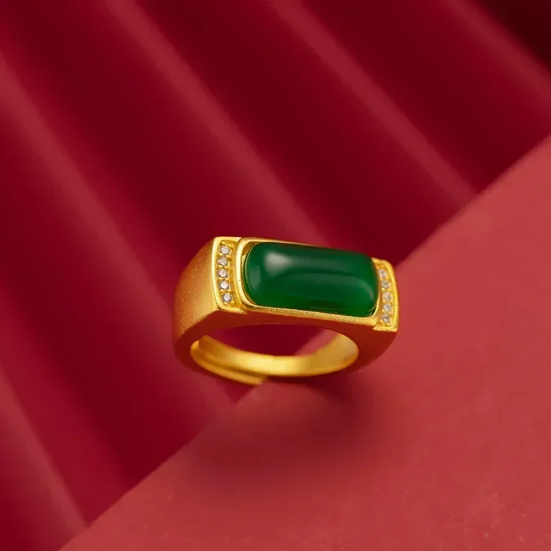 خاتم عقيق صغير مرصع بالذهب الحقيقي عيار 9999 للرجال عيار 24 قيراط من الذهب الخالص طراز عرقي عتيق مباشر