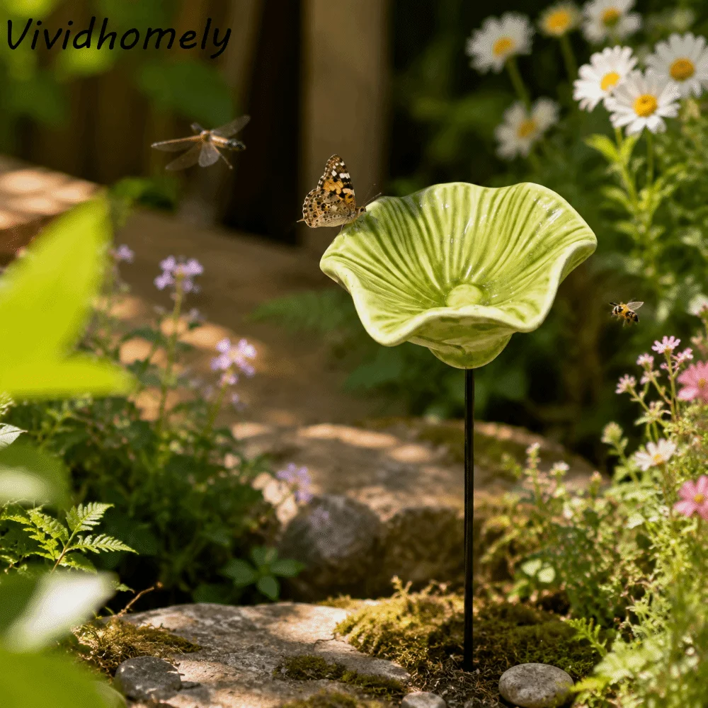 Flower Shaped Bee Butterfly Water Dispenser Creative Colorful Bee Watering Station Ceramic Garden Decoration Household