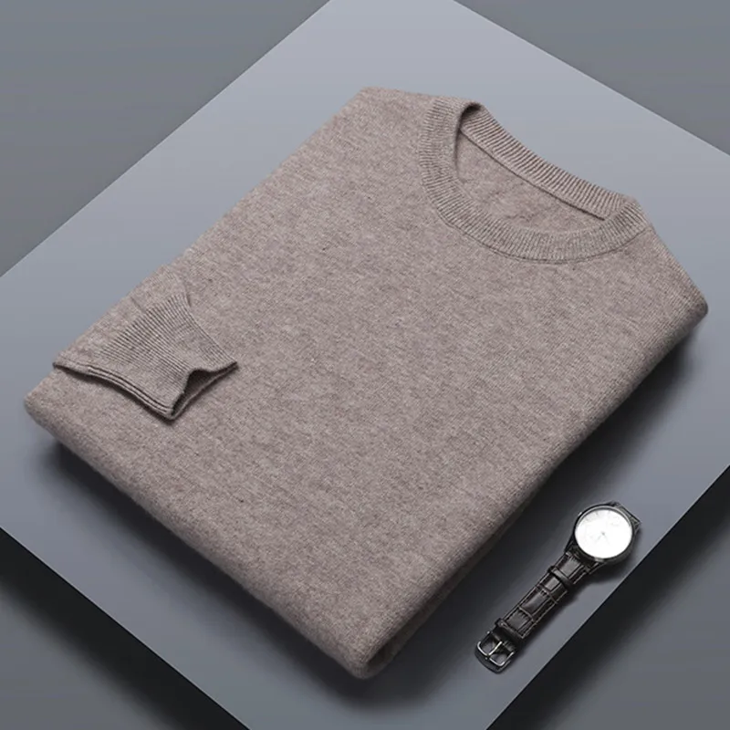 

Classic Solid Color Men's O-neck Sweater Autumn Winter 100% Merino Wool Knitted Pullover Long Sleeve Warm Loose Casual Men Tops