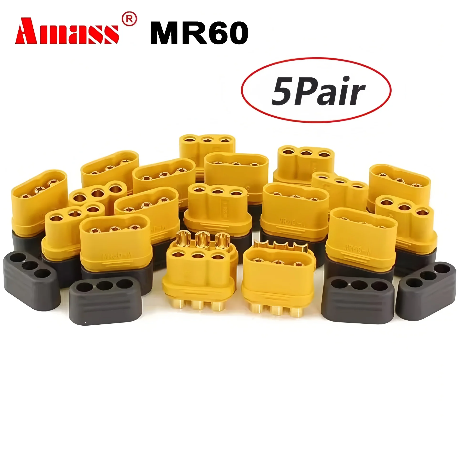 5/10/20/50 Pairs AMASS MR60 Plug W/Protector Cover 3.5mm 3 Core Connector T Plug Interface Connector Sheathed for RC Model