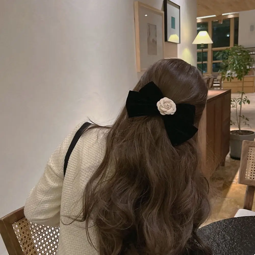 

Милый винтажный бархатный бант с узлом камелии, женский головной убор, заколка с цветком, большой бант, заколка для волос, весенняя заколка для девочек, заколка для волос в корейском стиле