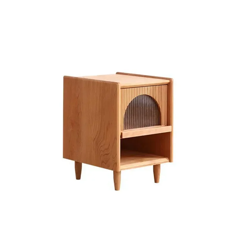 Postmodern Japanese Wood Nightstands Storage Box Narrow Simple Modern Glass Bedside Table Design Pretty Table