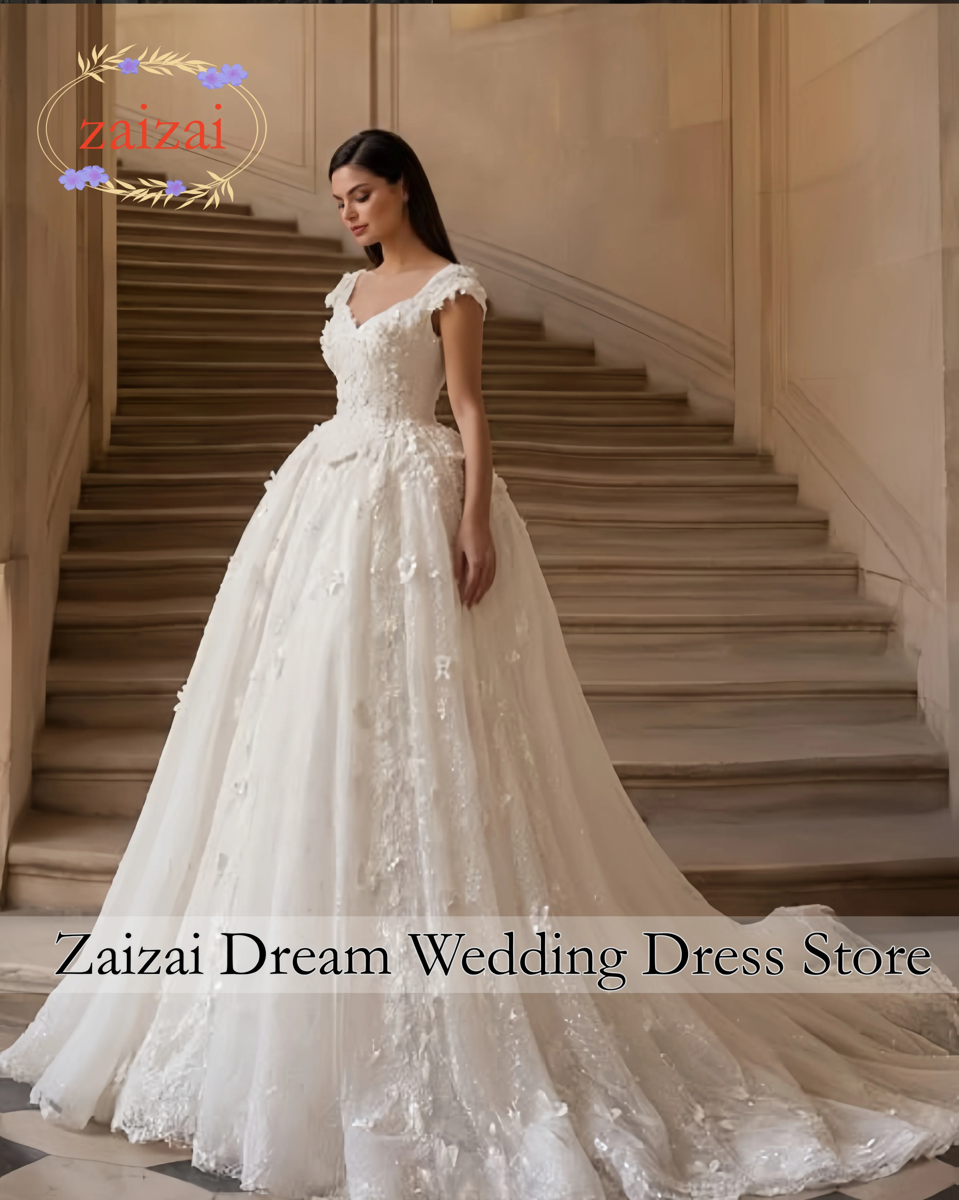 Custom Exquisite 3D Floral Lace Wedding Dress