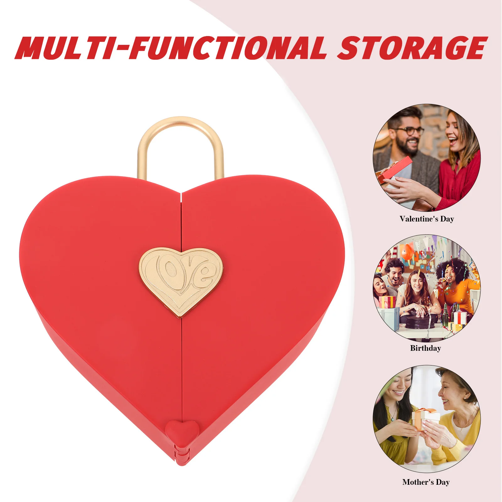 

Red Heart Jewelry Box Small Compact Portable Multi Functional for Rings Necklaces Wedding Engagement Gift Display Storage Case