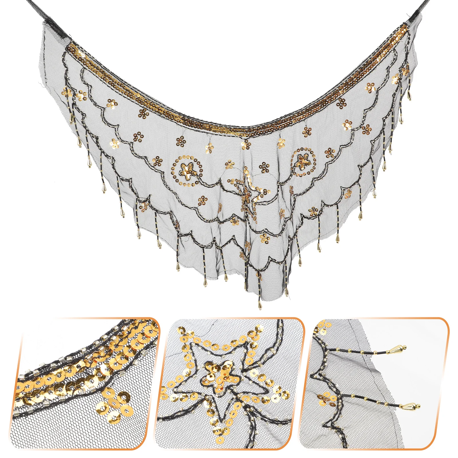 1pc véu de dança do ventre premium malha ouro miçangas costurado à mão flores masquerade borla nupcial cristão ccb fontes de festa feminino