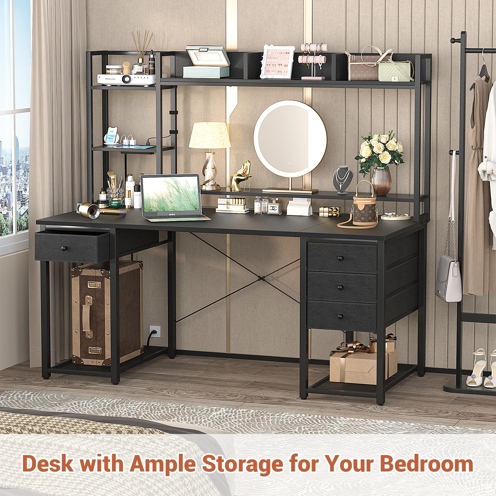 Upgrade Modern Gaming Workstation Desk With Hutch Reversible Computer Desk With Pegboard Assembled Wooden Features