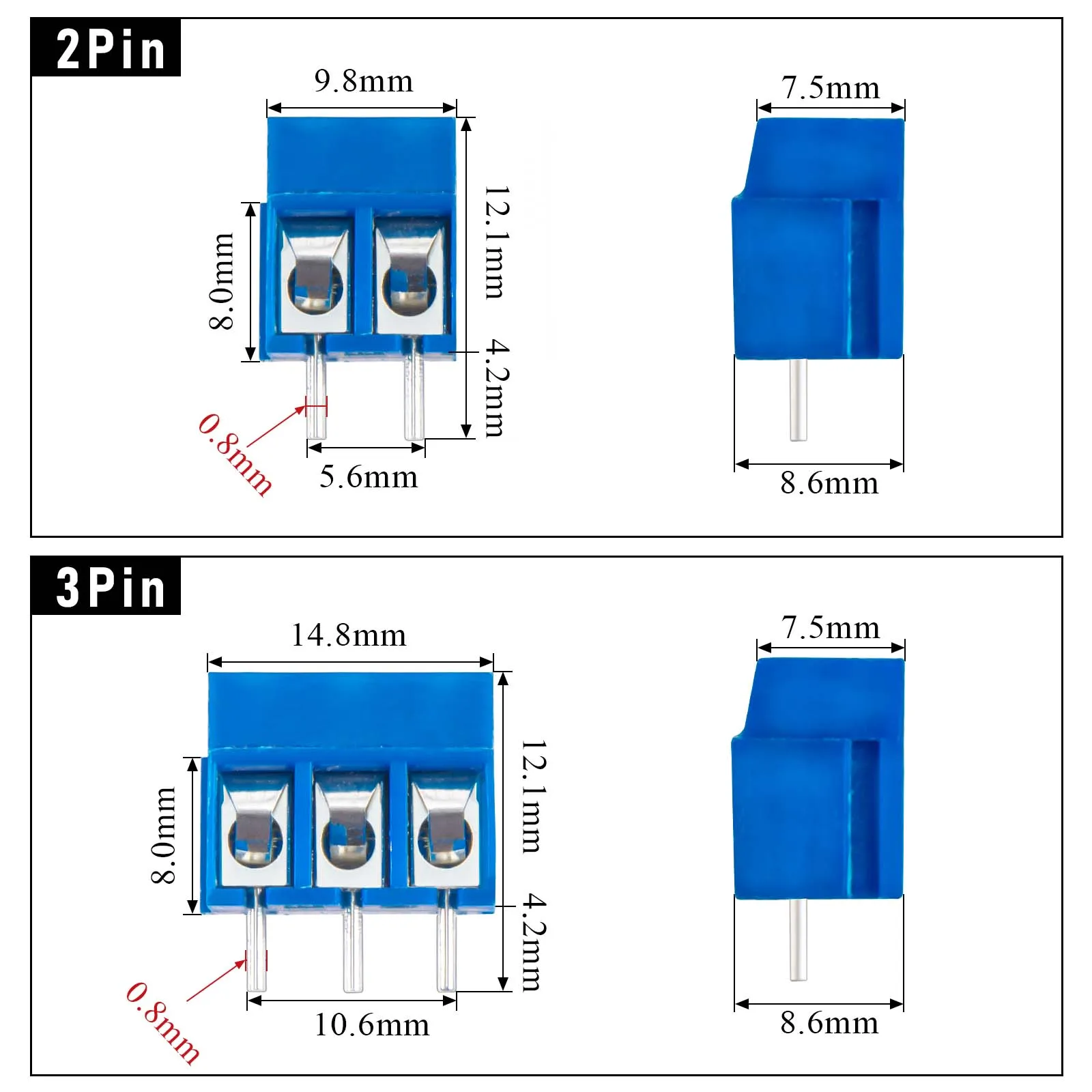 50pcs 5mm PCB Screw Terminals 2pin&3pin Mount Screw Terminal Block Connector For Circuit Board