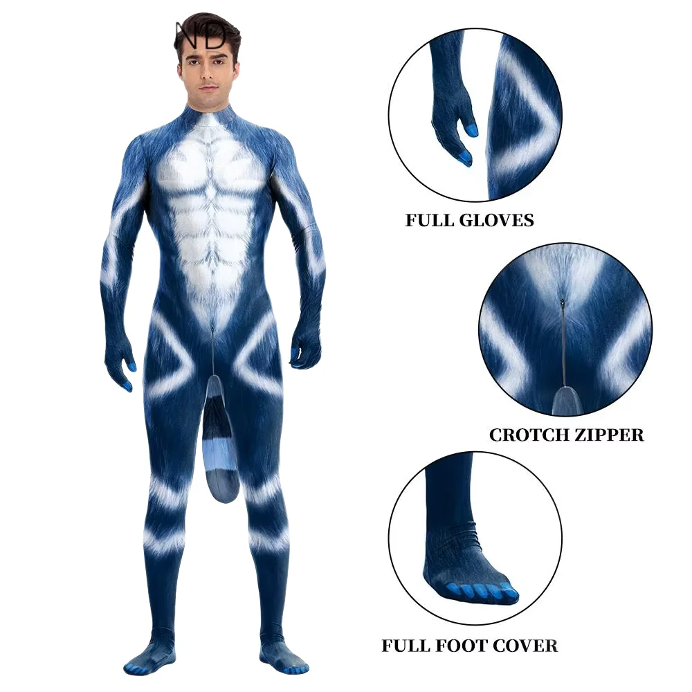 

Blue Animal Furry Jumpsuit Party Animal Cosplay Costume Fancy Carnival Jumpsuit Adult Zentai Suit Festival Disguise Outfit