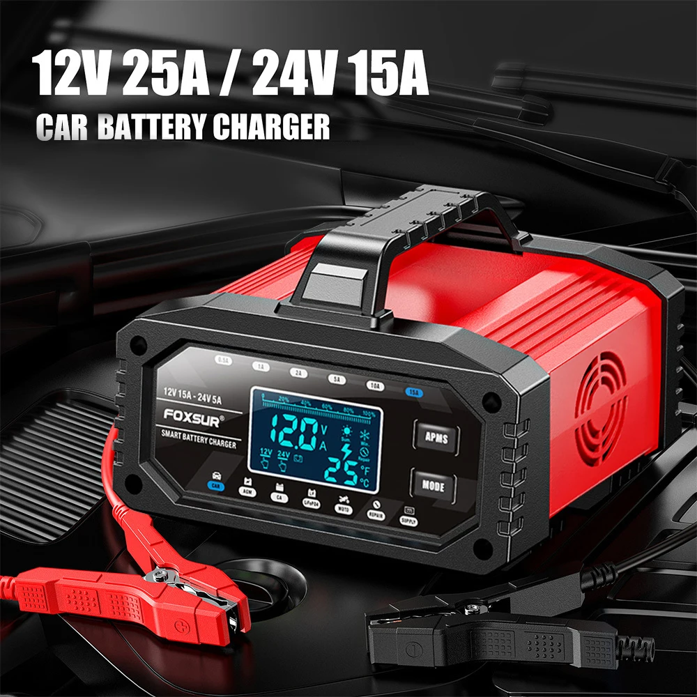 Full Automatic Car Battery Charger 12V/24V Intelligent LCD Display Protect Quick Charger Multiple Protections