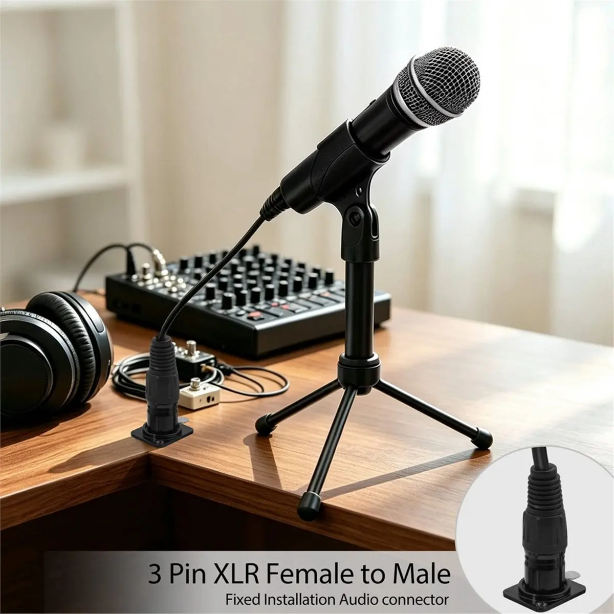 3pin XLR Male to XLR Female D Panel Mount Chassis Lock Socket Connector for D Panel Mounting