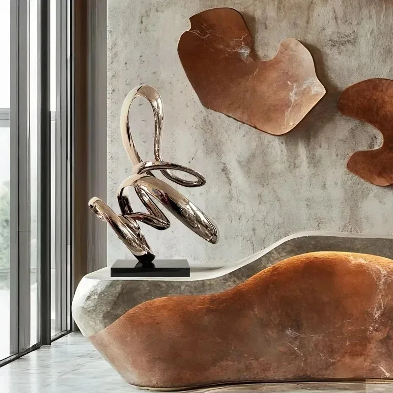 Modern home decoration metal craft factory can  abstract stainless steel sculpture electroplating color polishing technology