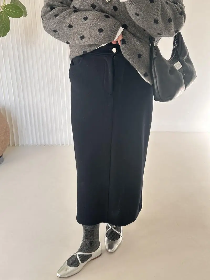 

Серебристая прямая юбка-труба миди, осенне-зимняя, в корейском студенческом стиле, специальное предложение, для повседневной носки, однотонная