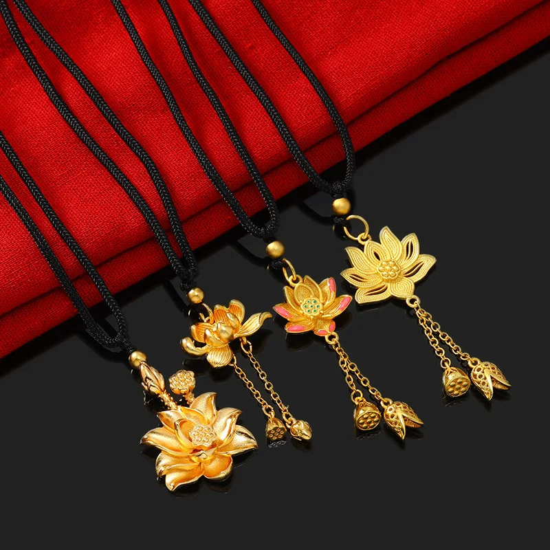 

Fashion Versatile Lotus Pendants Necklace for Women 18K Yellow Gold Clavicle Chain Trendy Christmas Gifts Fine Jewelry