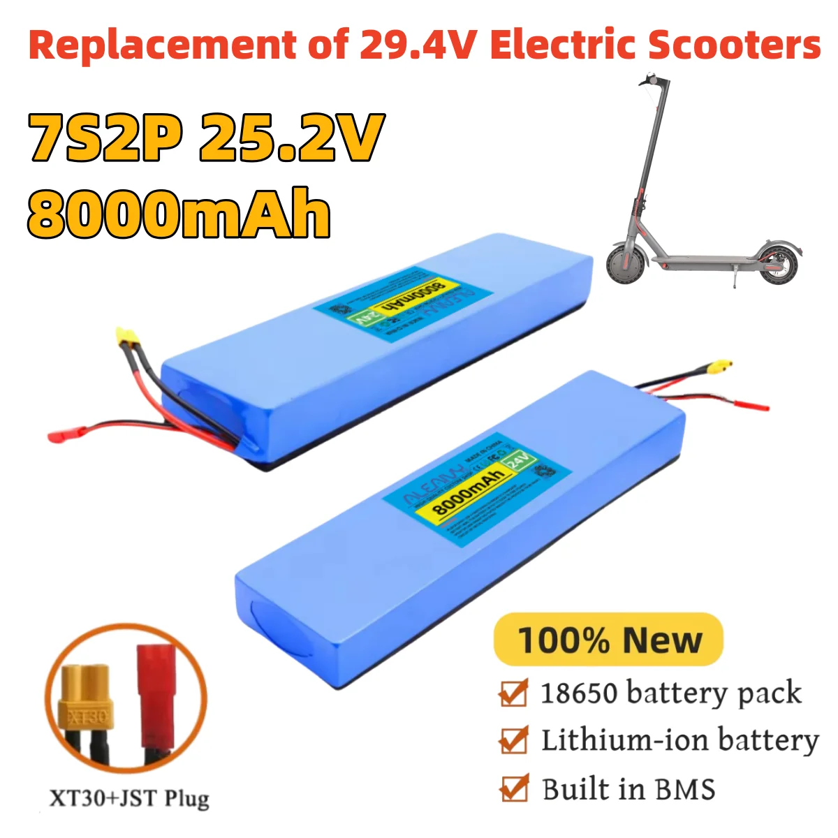 

Original 8000mAh 18650 7S2P Li-ion Rechargeable Battery Pack 25.2V Suitable for Battery Replacement of 29.4V Electric Scooters