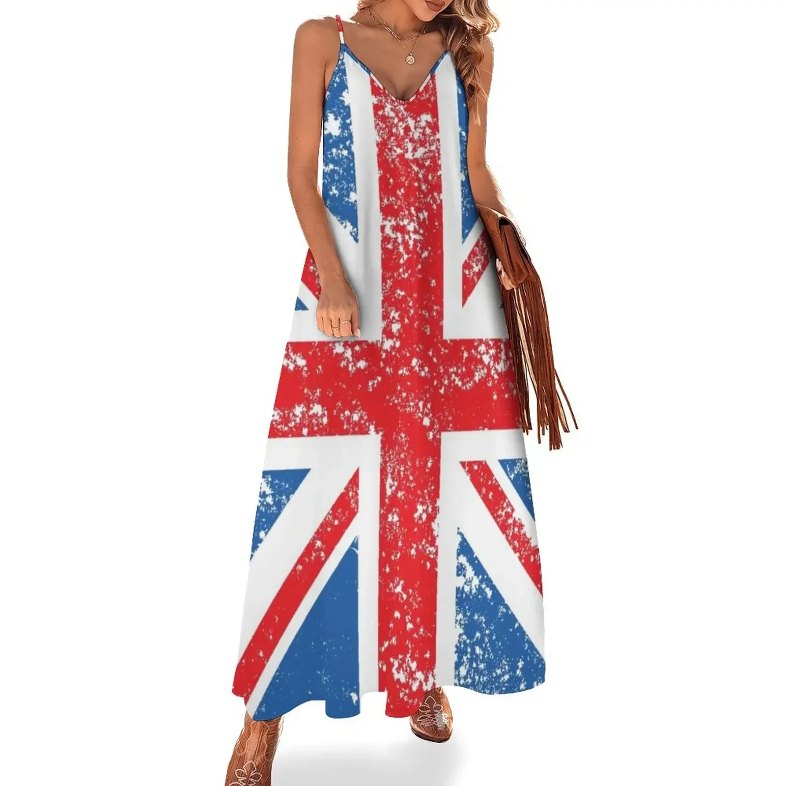 Distressed Effect Union Jack/Flag Sleeveless Dress dresses for woman womens dress Party dresses Women long dress