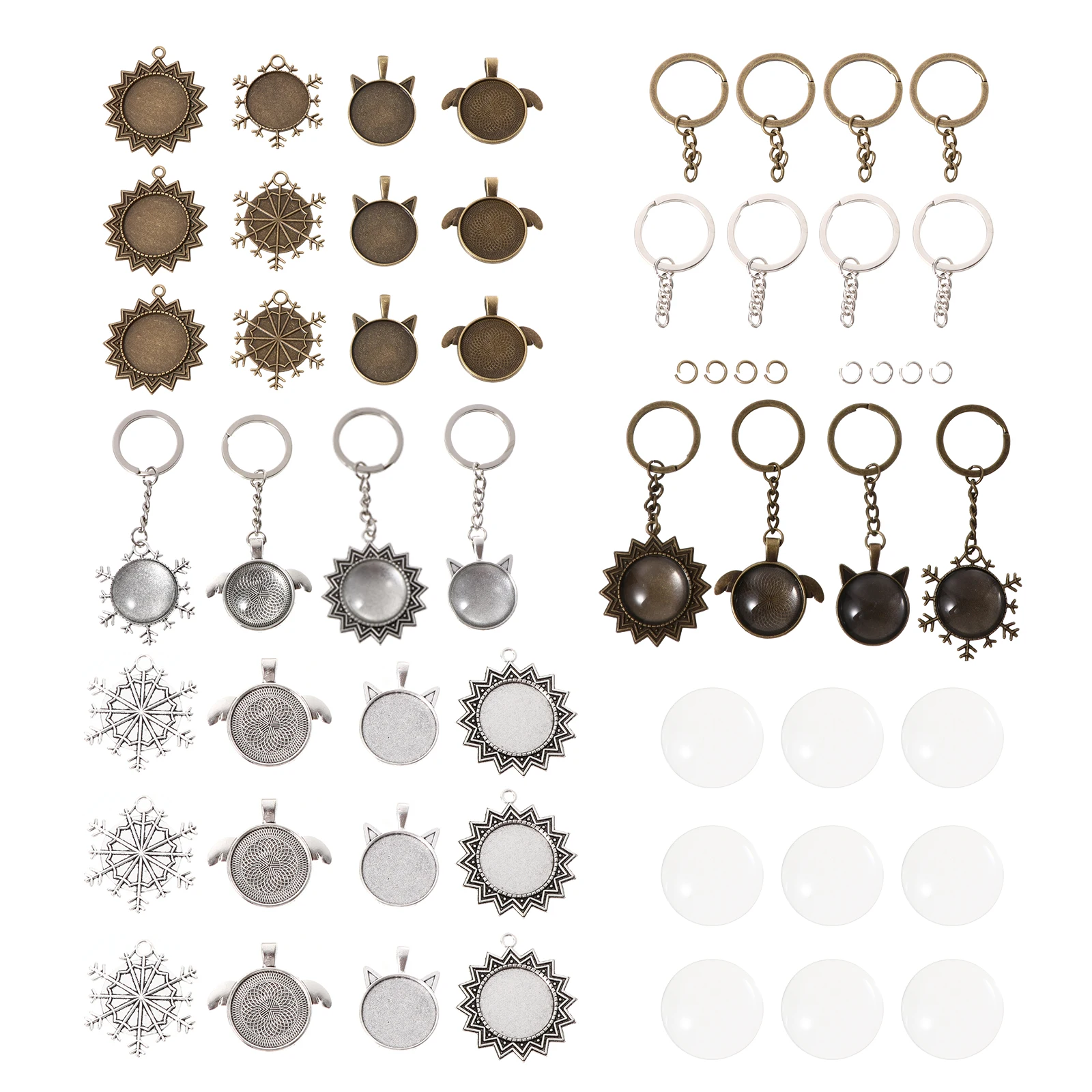 

58pcs Pendant Tray Kit Bezel Blanks Base Jewelry Making Cameo Alloy Durable Convex Glass Necklace Bracelets Key Chain Crafts