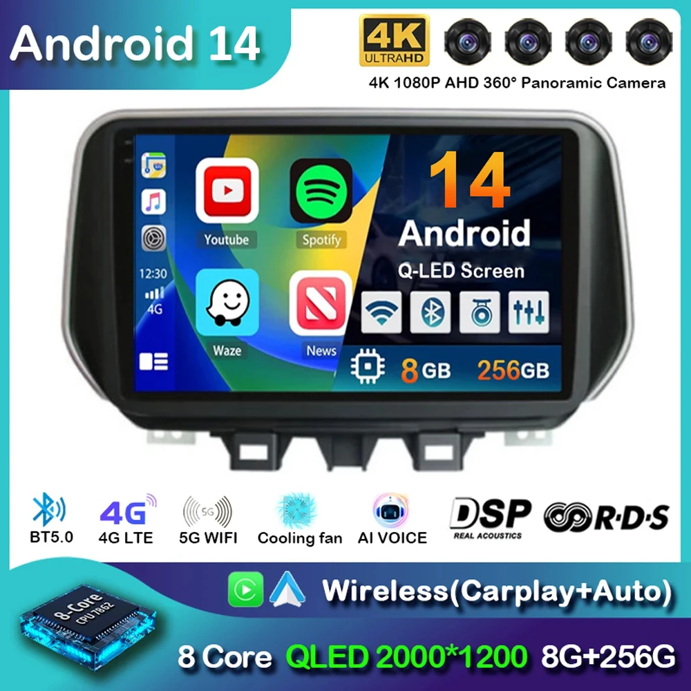 

Android 14 Carplay Auto 4G+WIFI Car Radio For Hyundai Tucson IX35 2018 2019 2020 Multimedia Video Player Navigation GPS Stereo