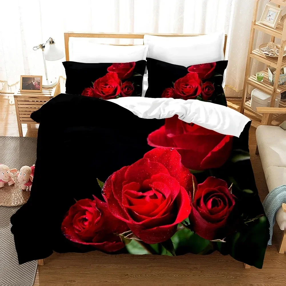 

Red Rose Bedding Set Flower Bedding Set Single Twin Double Queen King Cal King Size Bed Linen Set