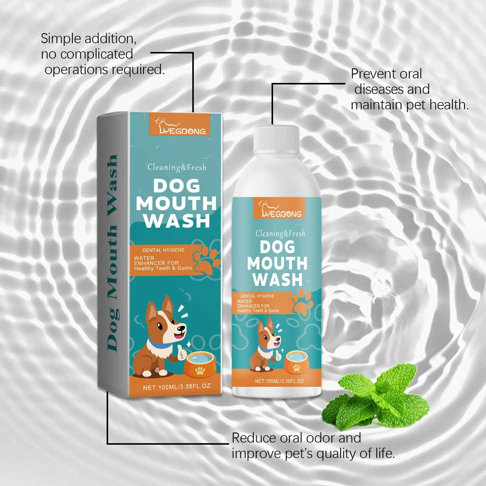 100G Pet Mouthwash Gentle Cleaning Teeth Stains Prevent Plaque Remove Bad Breaths Promote Pet Oral Health Mild Pet Mouthwash