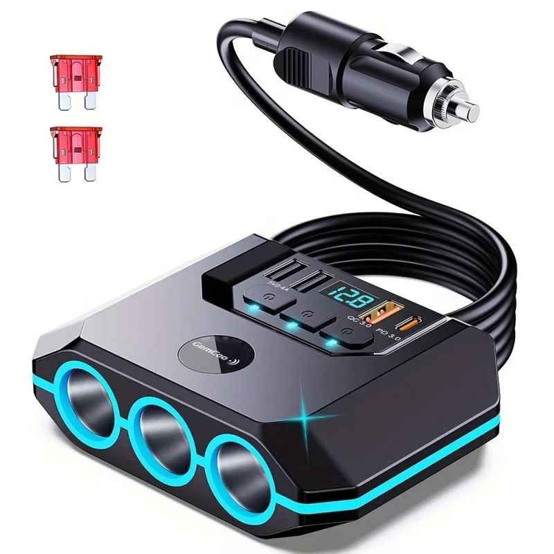 

Автомобильный разветвитель-адаптер QC3.0, 120 Вт, 3 вилки + 4 USB, с парой быстрой зарядки PD 36 Вт/QC3.0, светодиодный вольтметр, sw