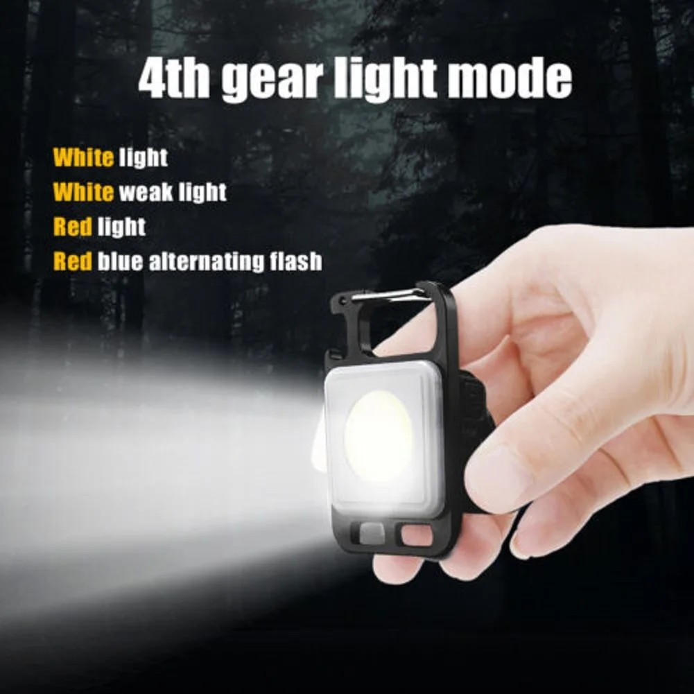 Brand New Work Lamp Keychain Light 800mAh Battery W/ USB Cable 4 Lighting Modes For Fishing Camping Rechargeable