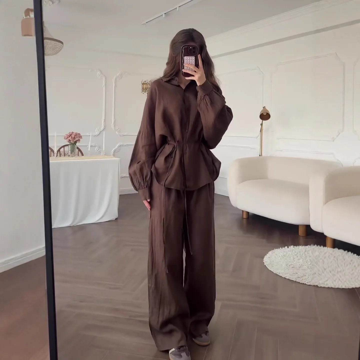 

Muslim Suit Women Shirt Wide Leg Pants 2 Piece Set Ramadan Morocco Dubai Islam Overshirt Trousers Ensemble Arabic Eid Outfits
