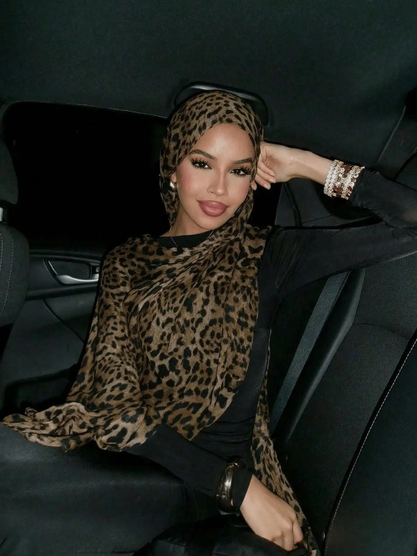 

1pc Women's Bohemian Style Leopard Print VELA Hijab Alternative, Autumn/Winter Street Fashion Couples Scarf, Suitable For Daily