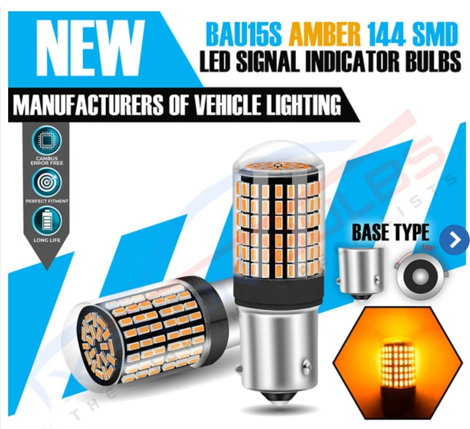 2025 update BAU15S 144SMD Amber LED Canbus Turn Signal Indicator Light Bulbs 12V