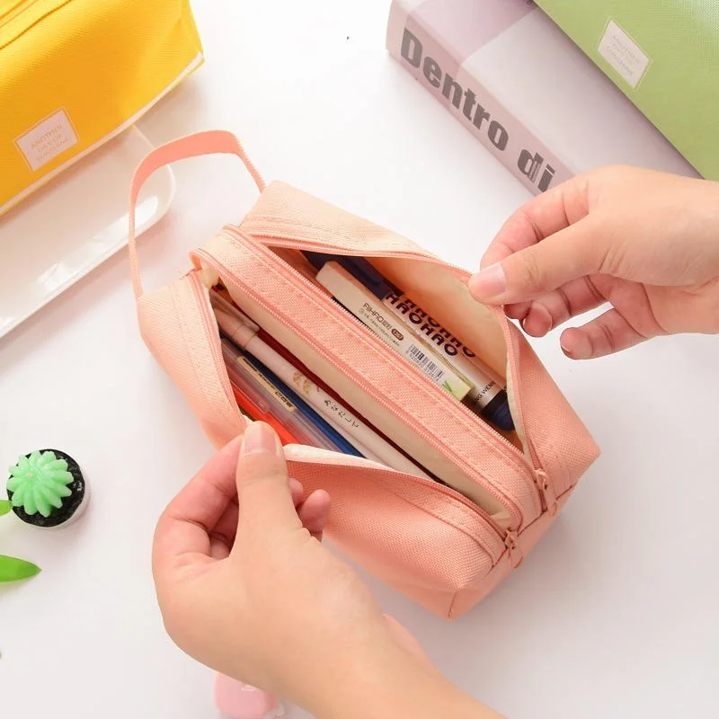 Kawaii duplo zíper grande capacidade artigos de papelaria caso lápis fone de ouvido gadgets digitais organizador saco armazenamento