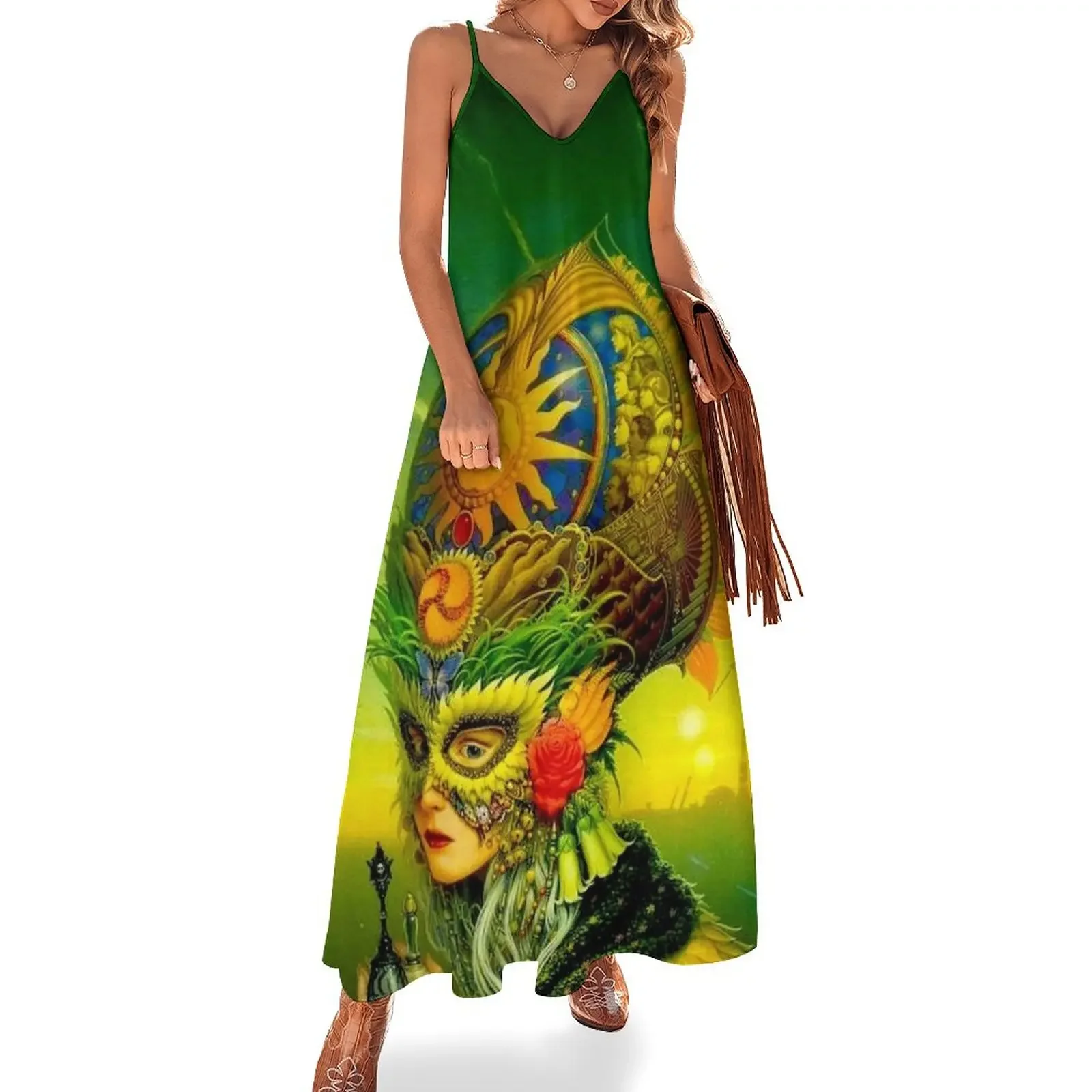 

ORLEANS : Vintage Mardi Gras Costumed Print Sleeveless Dress dress dresses women dress party dresses woman prom