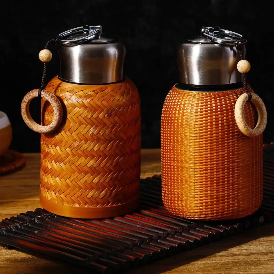 

Handmade porcelain body insulation cup insulation pot cup stainless steel liner household portable bamboo tea set insulation