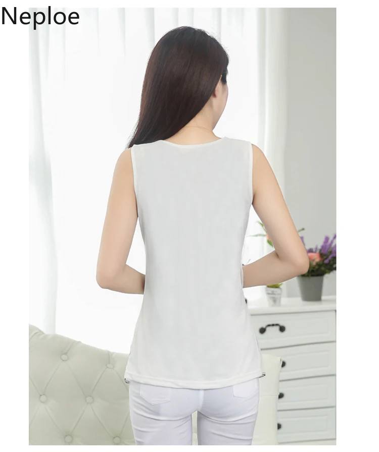 Neploe Sleeveless Chiffon Blouse Lace Flower Sequined Shirt Ladies Tops 2023 Summer Oversized Blouses Woman Black White Shirts