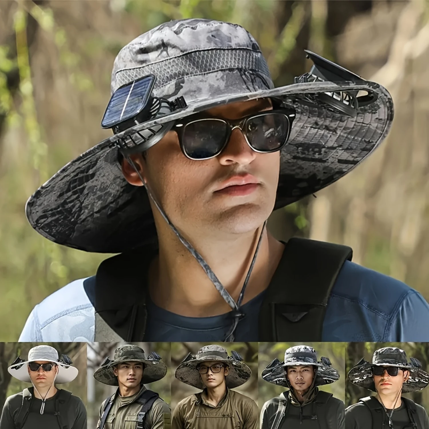 2024 New Solar Fan Outdoor Fishing Hat-Solar USB Charging Sunscreen Sun Hat with Fan Solar Fan Hat Double Power Fans Outdoor Fan