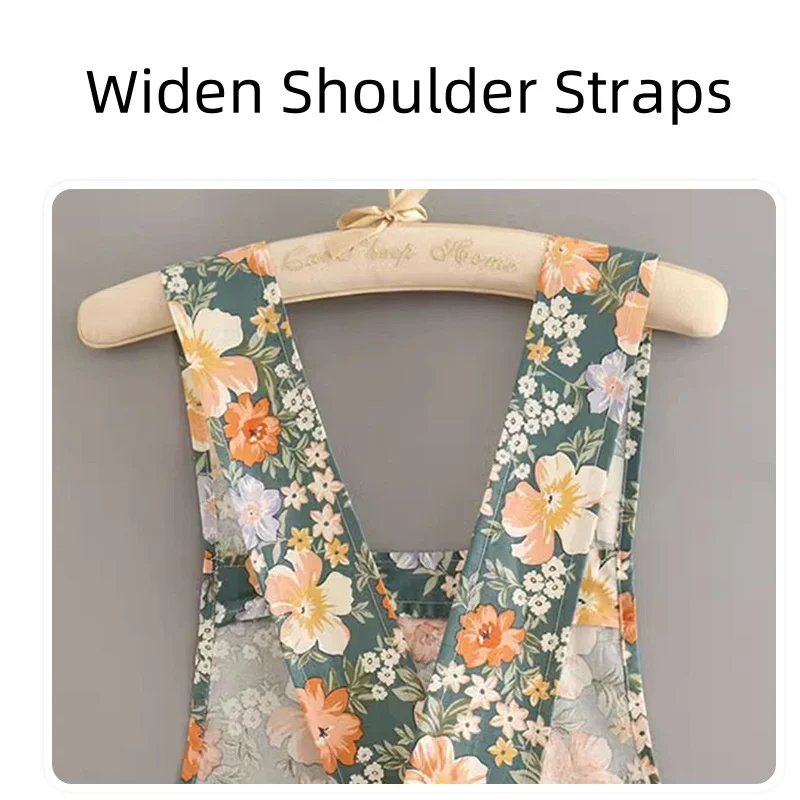 Household Floral Cotton Apron Cute Woman Kitchen Oil Proof Apron No Tie Sleeveless Wide Shoulder Strap Breathable BIB