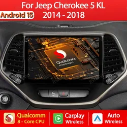 Android 15 Carplay Auto For Jeep Cherokee 5 KL 2014 - 2018 Car Radio Multimedia Video Player Navigation GPS 4G LTE 5G WIFI QLED
