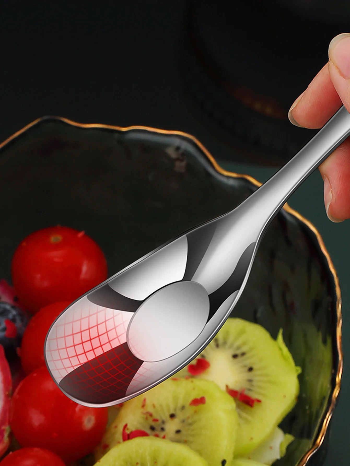 WORTHBUY 316 Stainless Steel Children's Soup Spoon Deepen Thickened Long Handle Spoons Kitchen Tableware Dessert Scoop