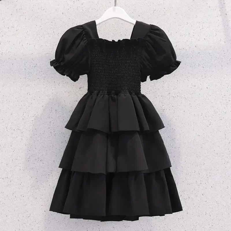 

2024 summer Kids white princess Child Clothes Teenager Girls Daily Wear backless ball gown chiffon mesh layered dress 12 year