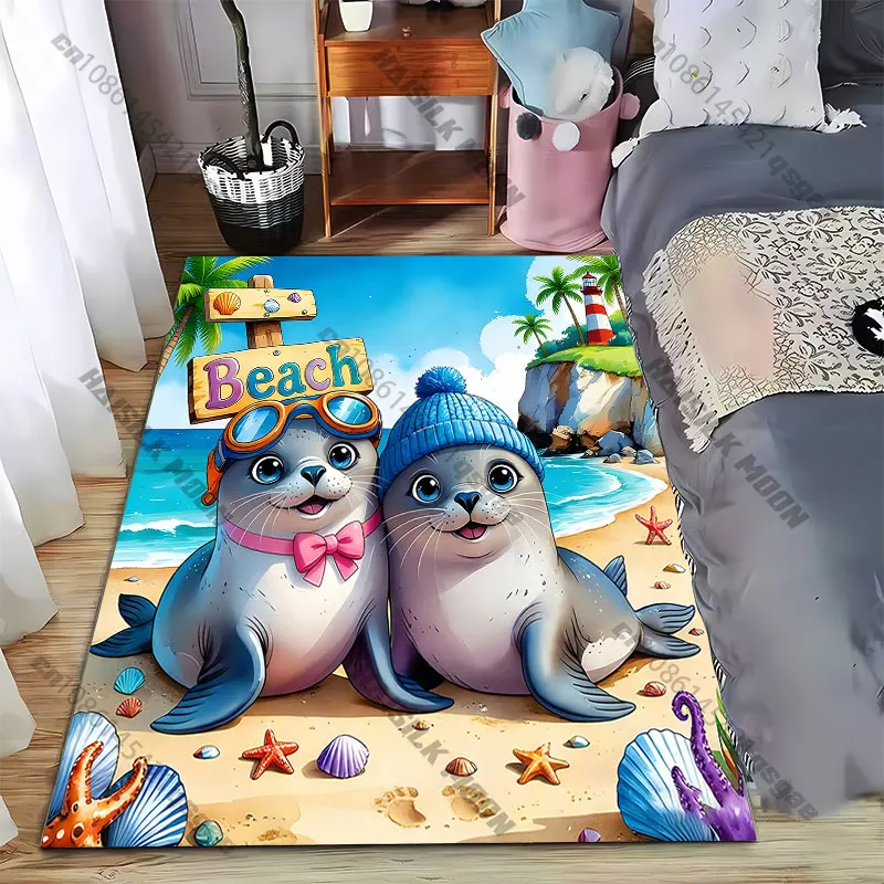 

Seals enjoying colorful beach scenecarpet Yoga living room room decor children's crawling mat doormat area rug games mat