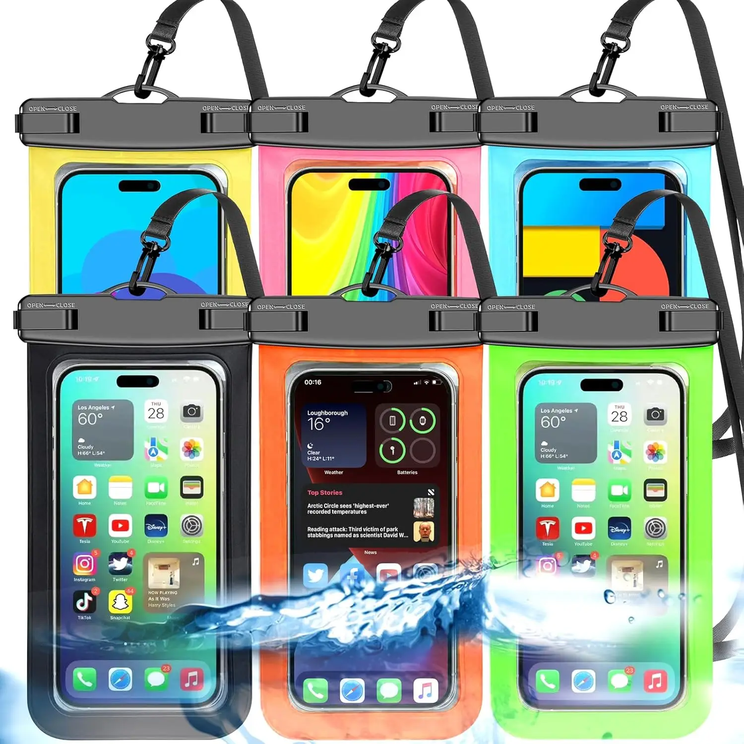 6 Pack Waterproof Phone Pouch, IP68 Dry Bag for iPhone Samsung, Up to 8.5", Lanyard Included