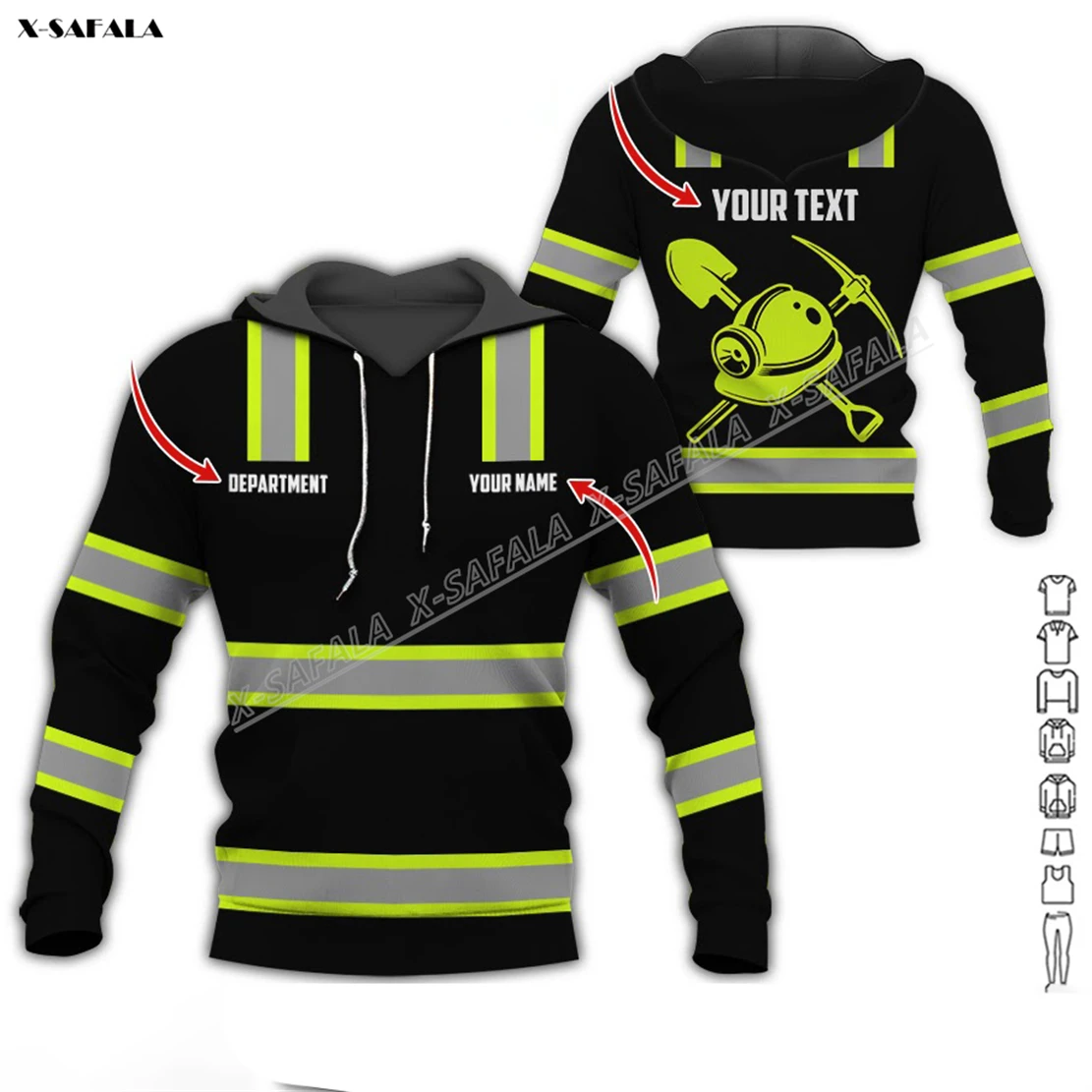 

Custom Department Name Proud Miner 3D Printed Reflective Jumper Hoodie Men Pullover Jersey Shirt Safety Non-Workwear Uniform