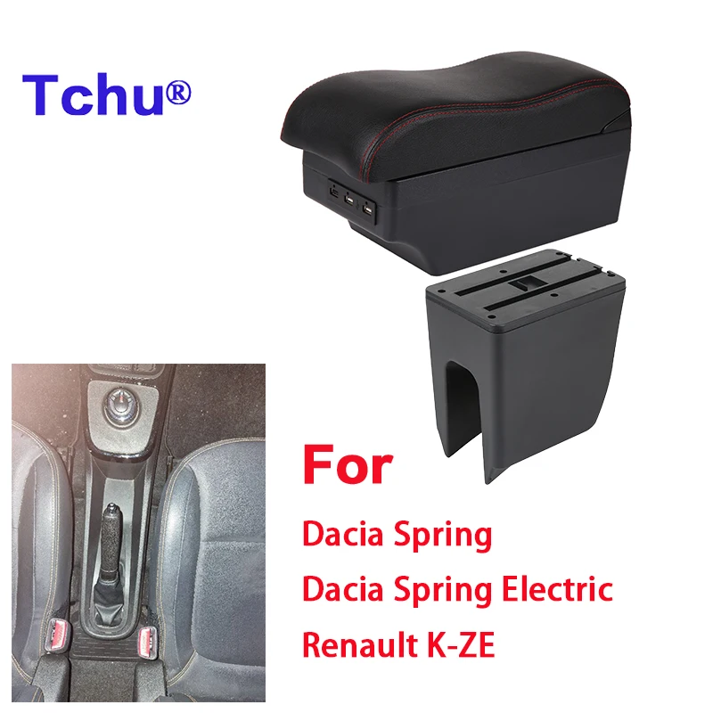 

For Dacia Spring armrest box For Renault K-ZE Car Storage box Internal modification Central control modification USB Accessories