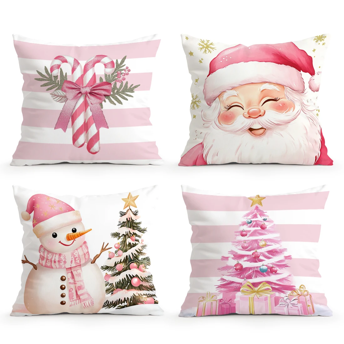 Pink Christmas Cushion Pillowcase Printed Polyester 40/45/50cm Throw Pillowcover Decor Sofa Cushion Pillowslip Home Decor