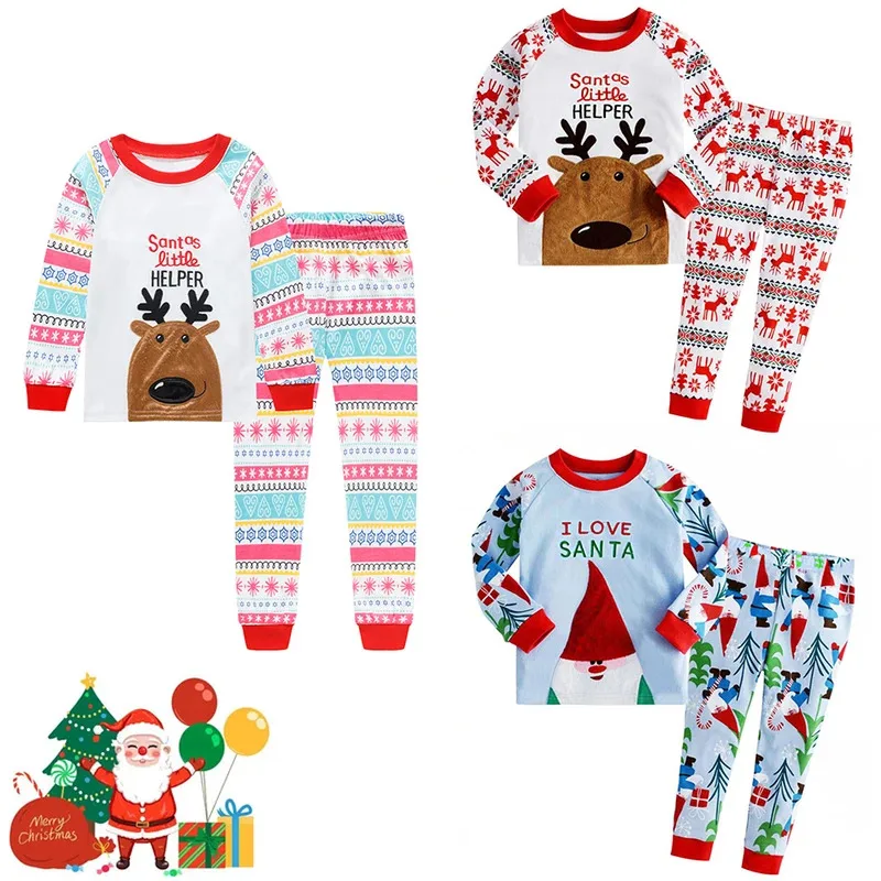 

2Pcs/Set Kids Unisex Xmas Home Wear Children Christmas Festival Cartoon Reindeer Pajamas for Boys and Girls Casual Sleepwear
