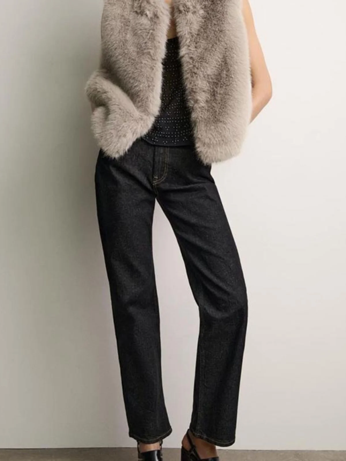 

Ele Faionable Artificial Fur Vest Svel round Ne New Arrival Autumn 2024 Commute Sle Other 00% Material Co...