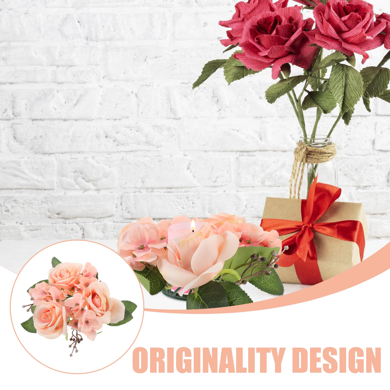 

1pc Taper Rings Rose Flower Wreath For Wedding Party Decor Spring Winter Home Table Centerpiece