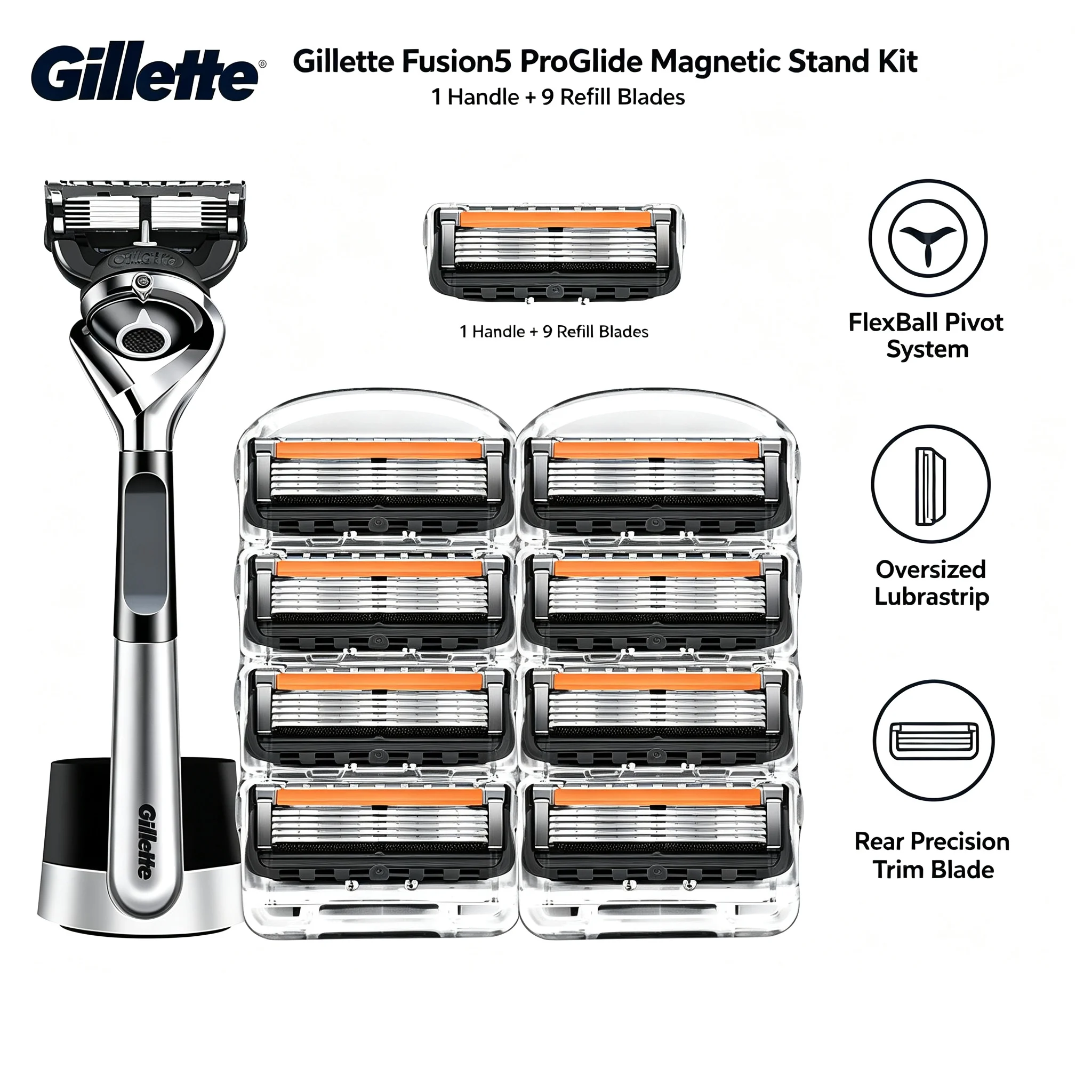 kit-de-afeitado-gillette-fusion5-proglide-con-soporte-magnetico-1-mango-9-cuchillas-de-repuesto-sistema-de-pivote-flexball-cartuchos-de-5-cuchillas